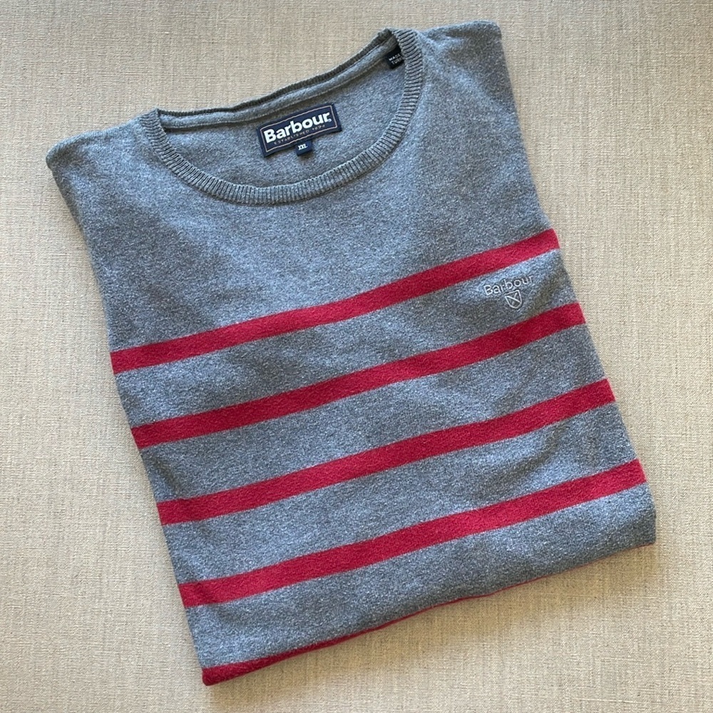 Barbour - Cotton Cashmere Breton Stripe Sweater (EUXXL, US XL, Grey/Red)